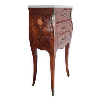 Antique bedside table in rosewood marquetry, Louis XV style