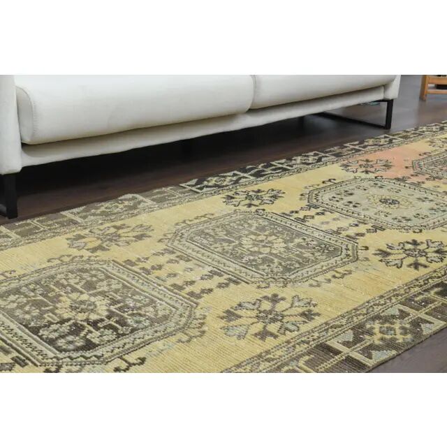 1970s Vintage Turkish Hand-Knotted Wool Cotton Orange Runner Rug 120x348