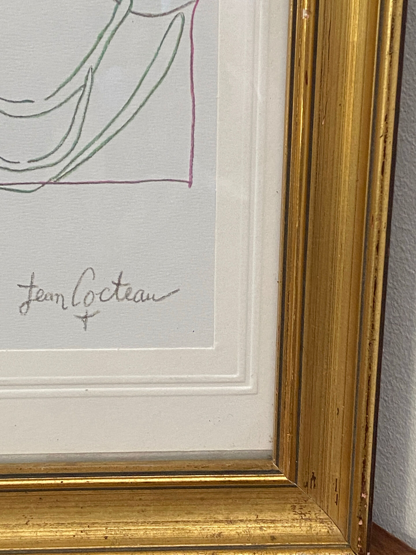 Lithographie, profil, Jean Cocteau
