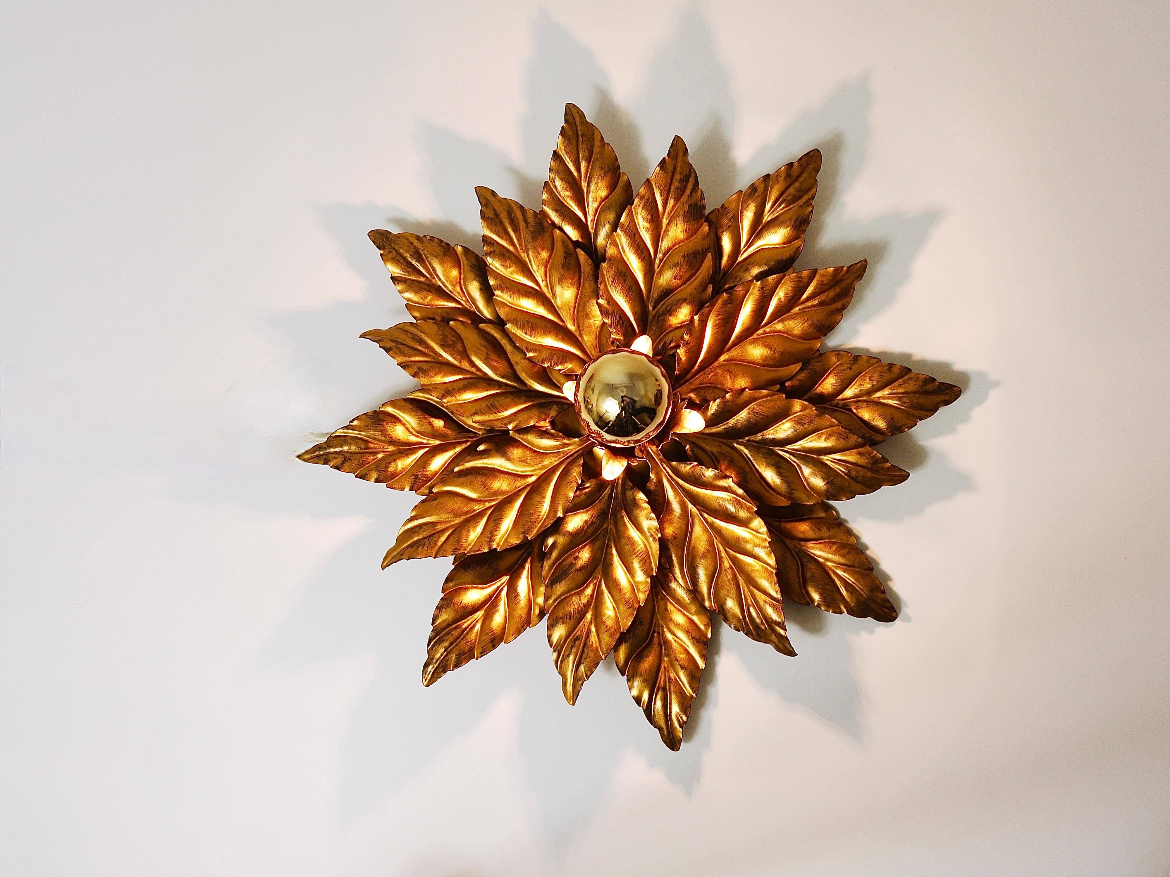Hans Kögl Hollywood Regency Florentine Wall Light Ceiling Fixture in Gold Metal