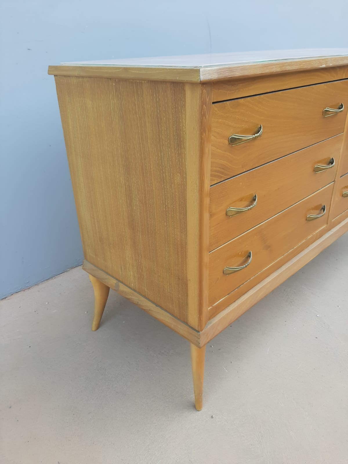 Vintage chest of drawers over glass decorated light oak 60's