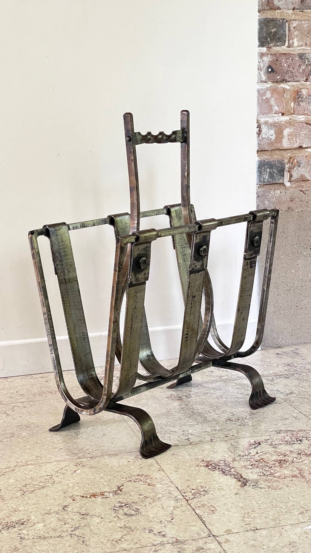 Brutalist vintage steel magazine rack
