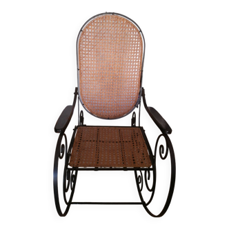 Rocking chair in metal and wicker