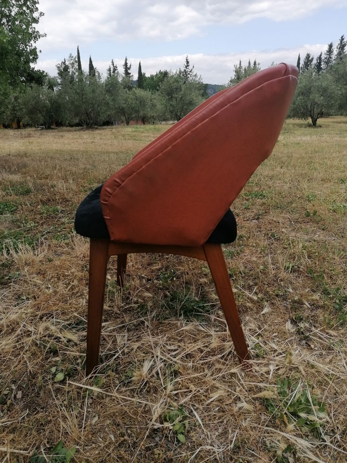 Vintage armchair skaï and velvet SNA Roset.