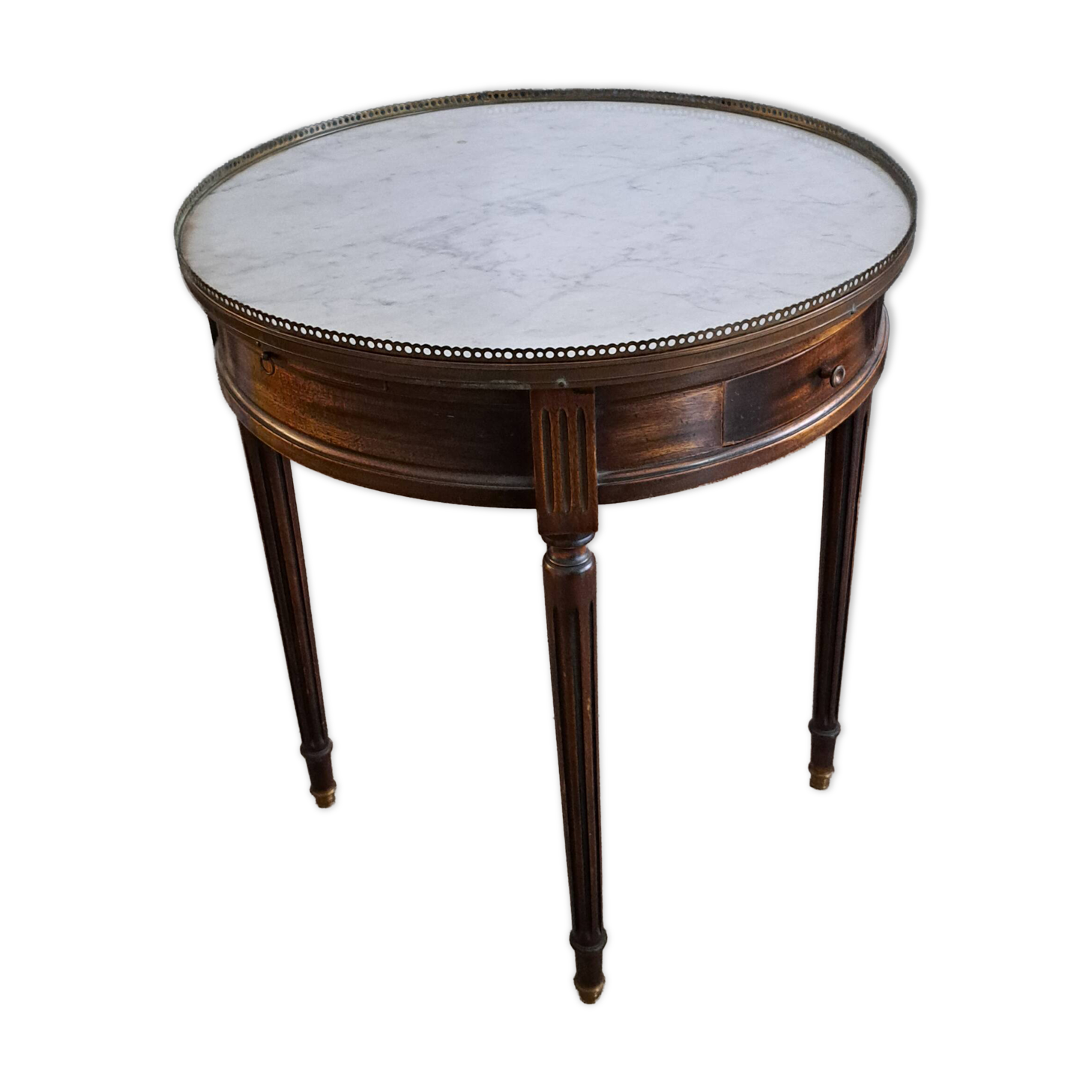 Table bouillotte, guéridon de style Louis XVI en marbre et laiton