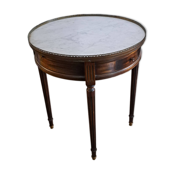 Table bouillotte, guéridon de style Louis XVI en marbre et laiton