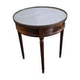 Table bouillotte, guéridon de style Louis XVI en marbre et laiton