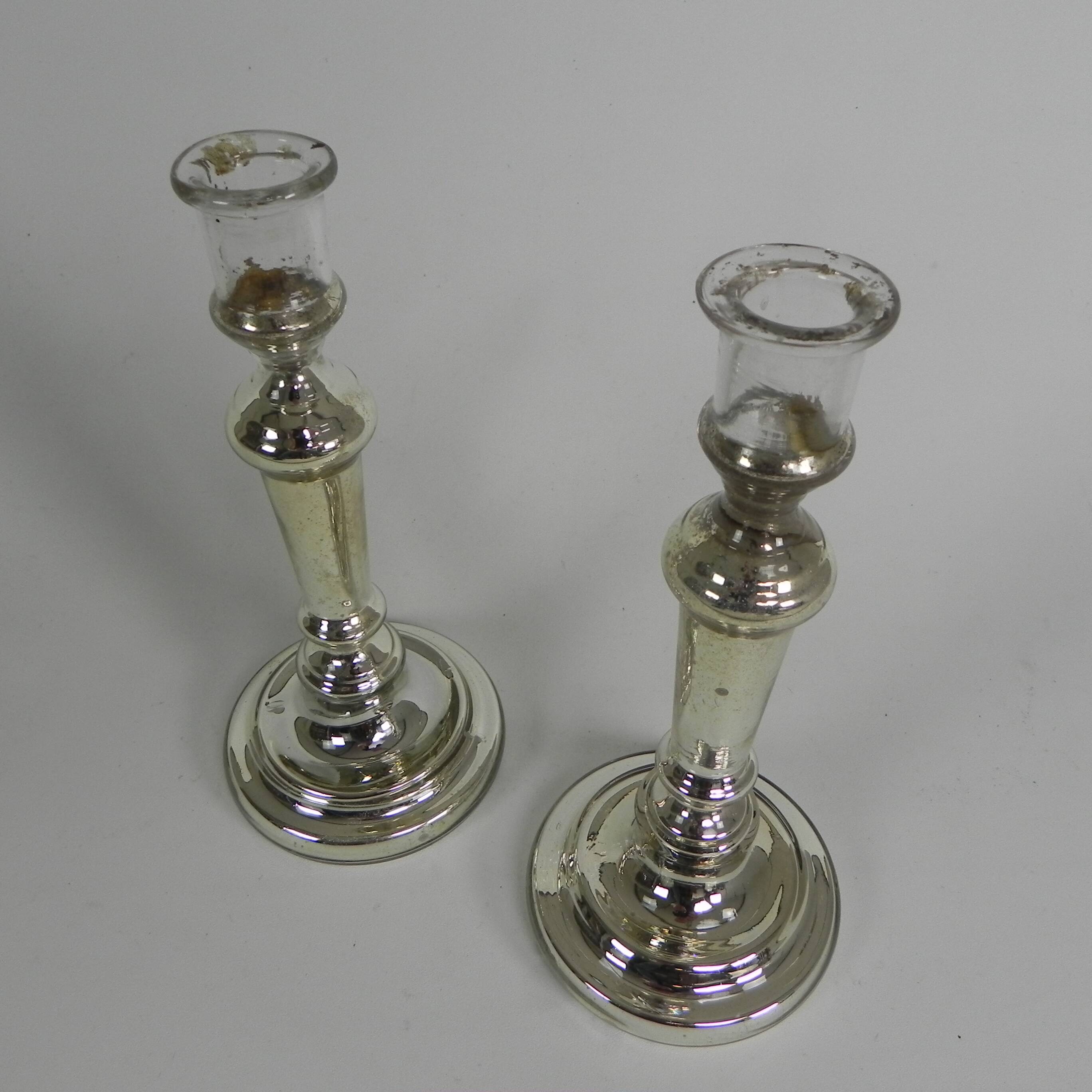 Set of 2 mercury candlesticks, circa 1900 (poor man's silver)