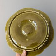 Set of 3 vintage green Sarreguemines majolica oyster plates.