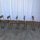 Set of 6 Vintage Industrial School Chairs: Brown Fabric, Black Metal Base