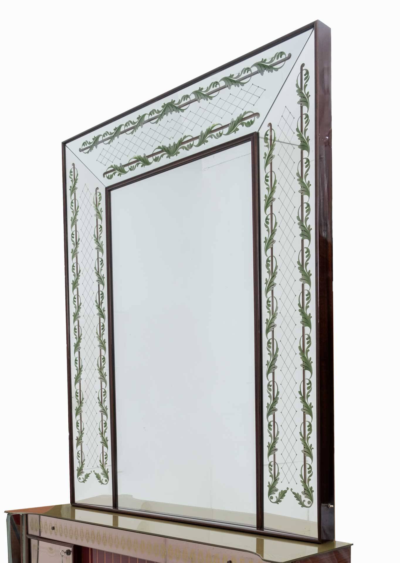 Luigi Brusotti Mid-Century Modern Italian Decorated Mirror, 1940s