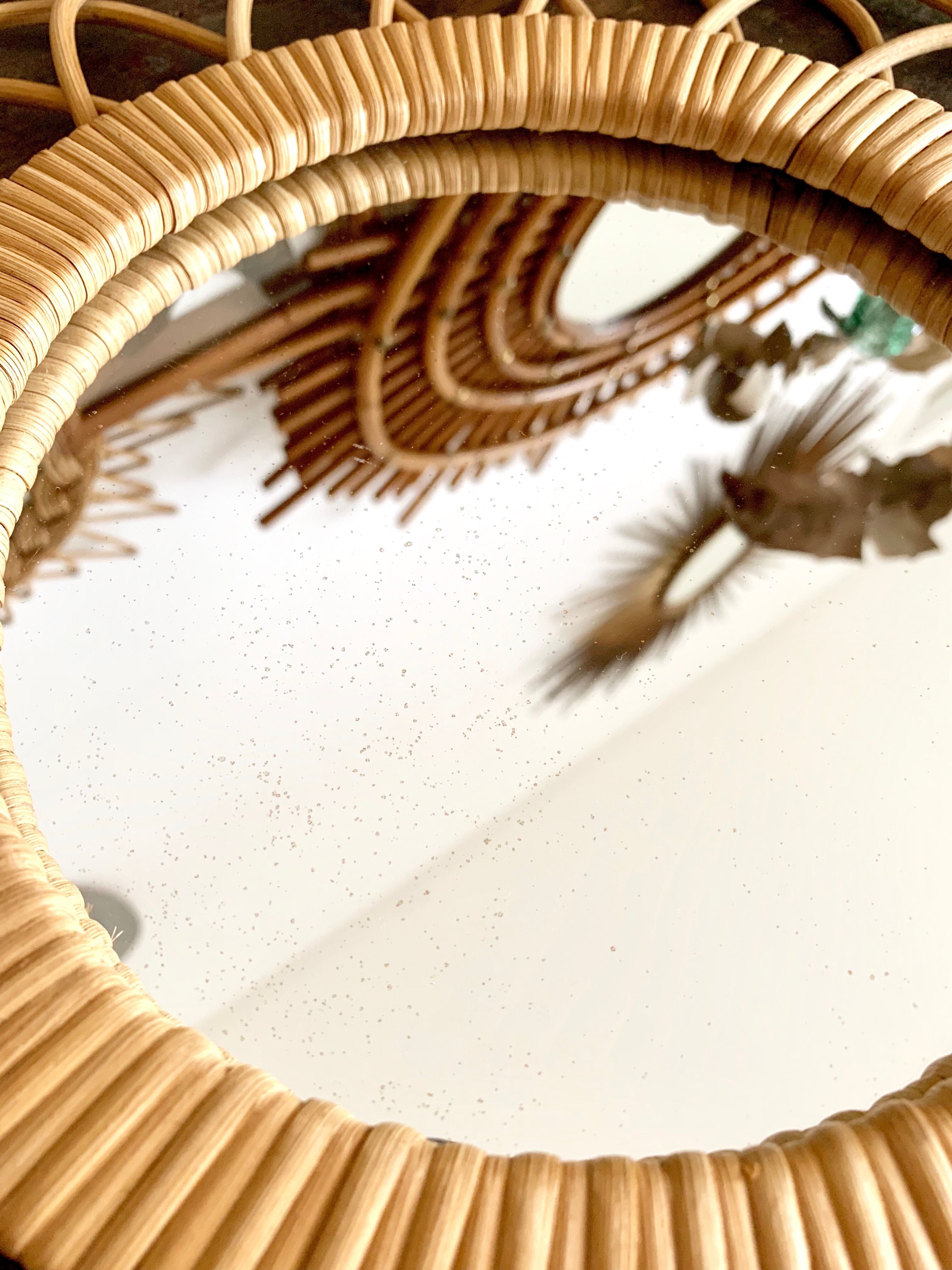 Mirror rattan vintage 36x36cm