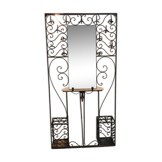 Vintage 1950's wrought iron mirror and coat holder