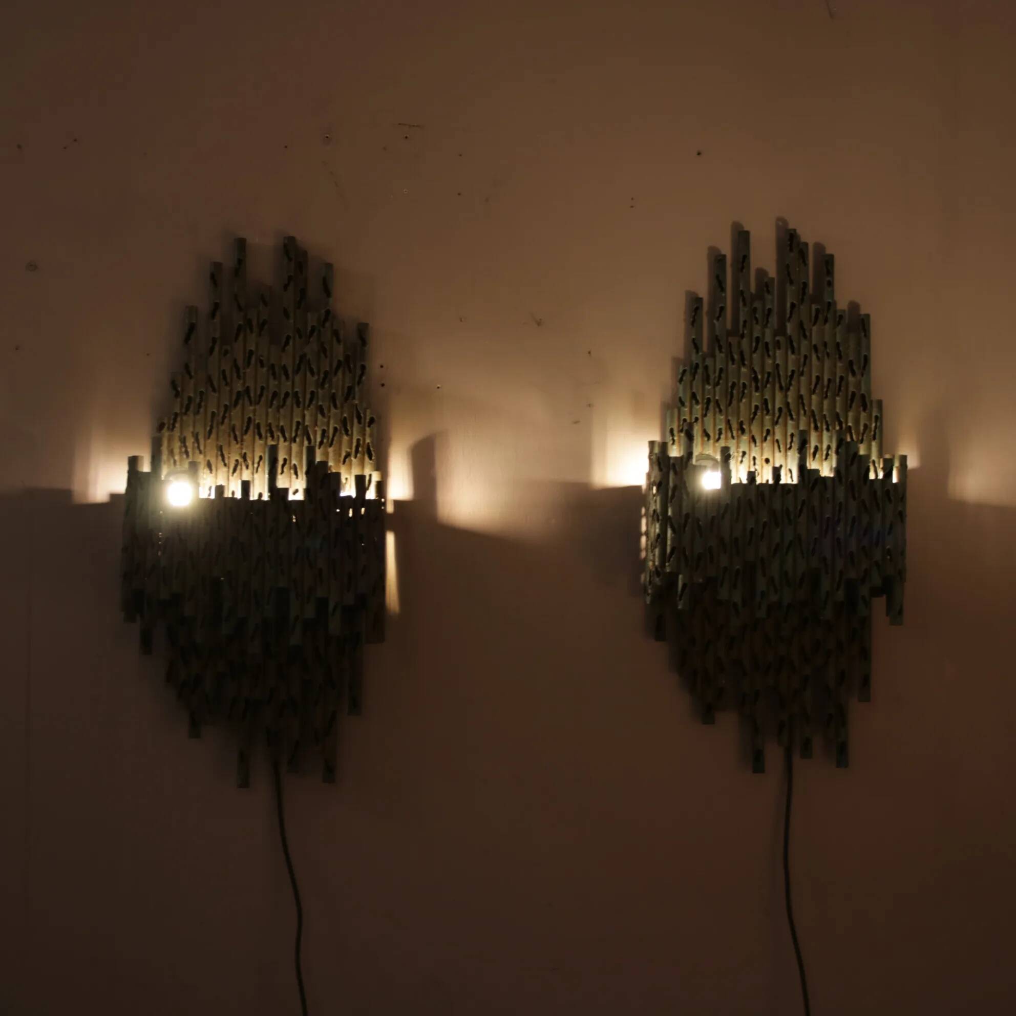 1960s brutalist wall lamps by Marcello Fantoni, Italy