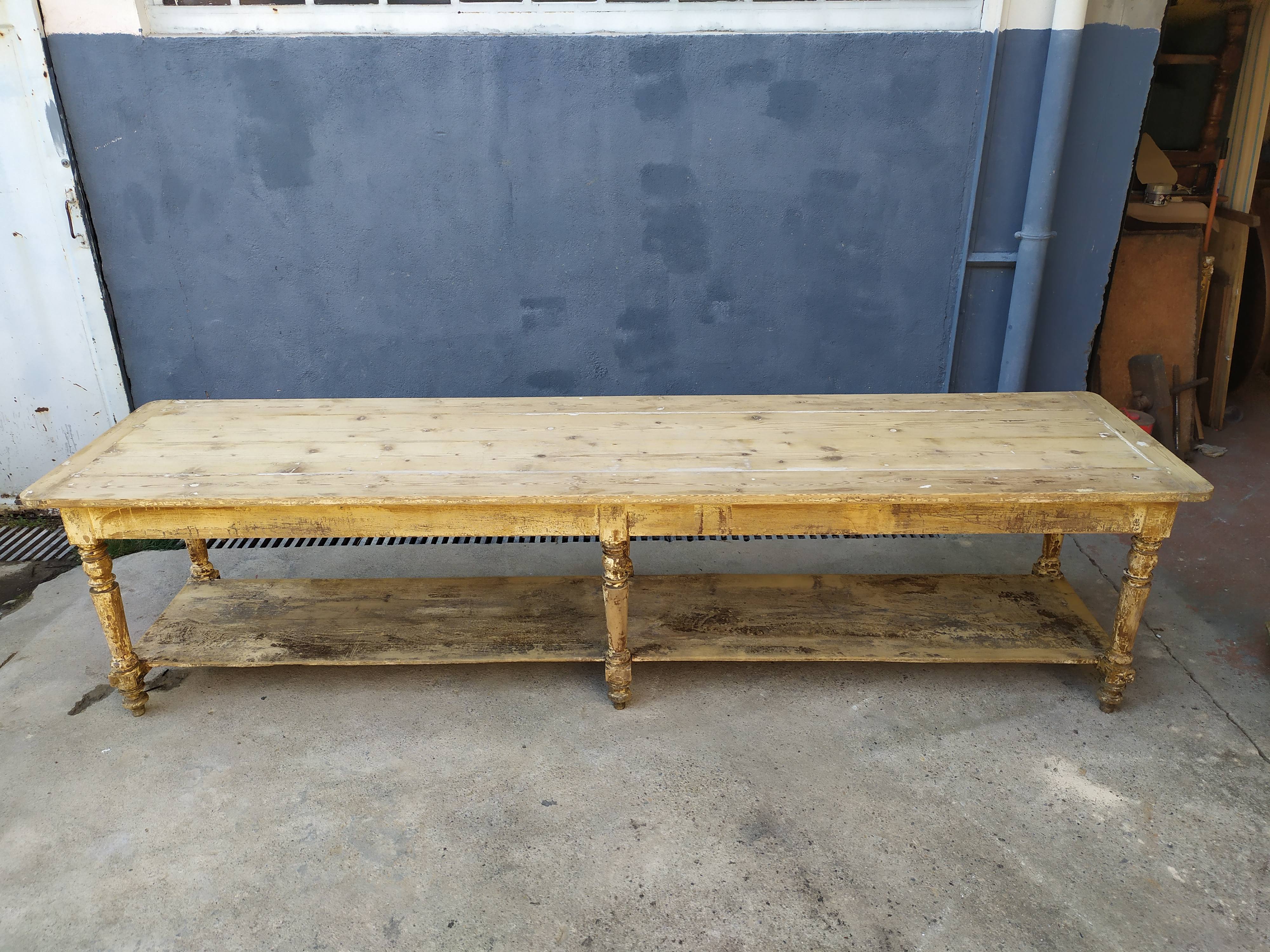 Table de métier drapière sapin décapé 3m