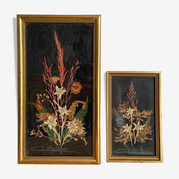 Set of 2 dried flower frames with signed edelweiss