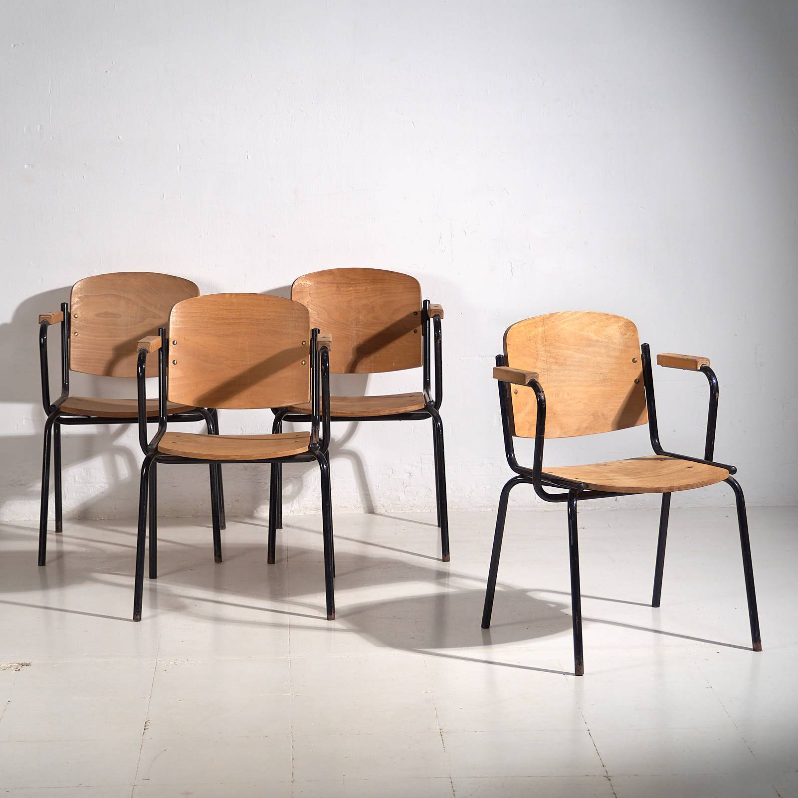 Vintage Style Dining Chairs with Arms (c.1950). Set of 4 Pieces