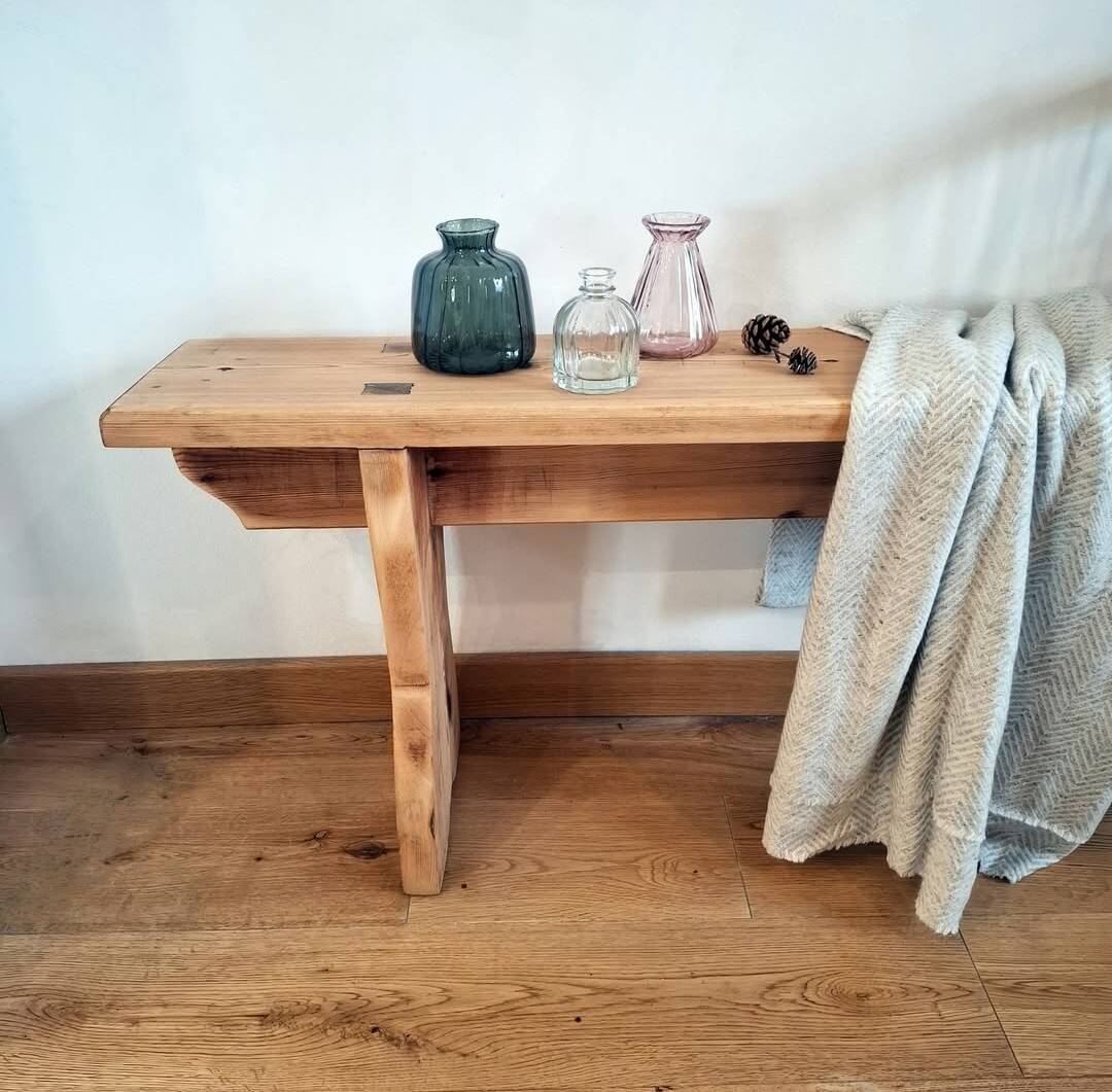 Old farmhouse bench in knotted pine