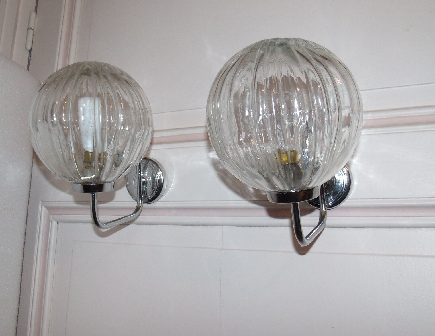 Pair of 1970 chrome and glass sconces