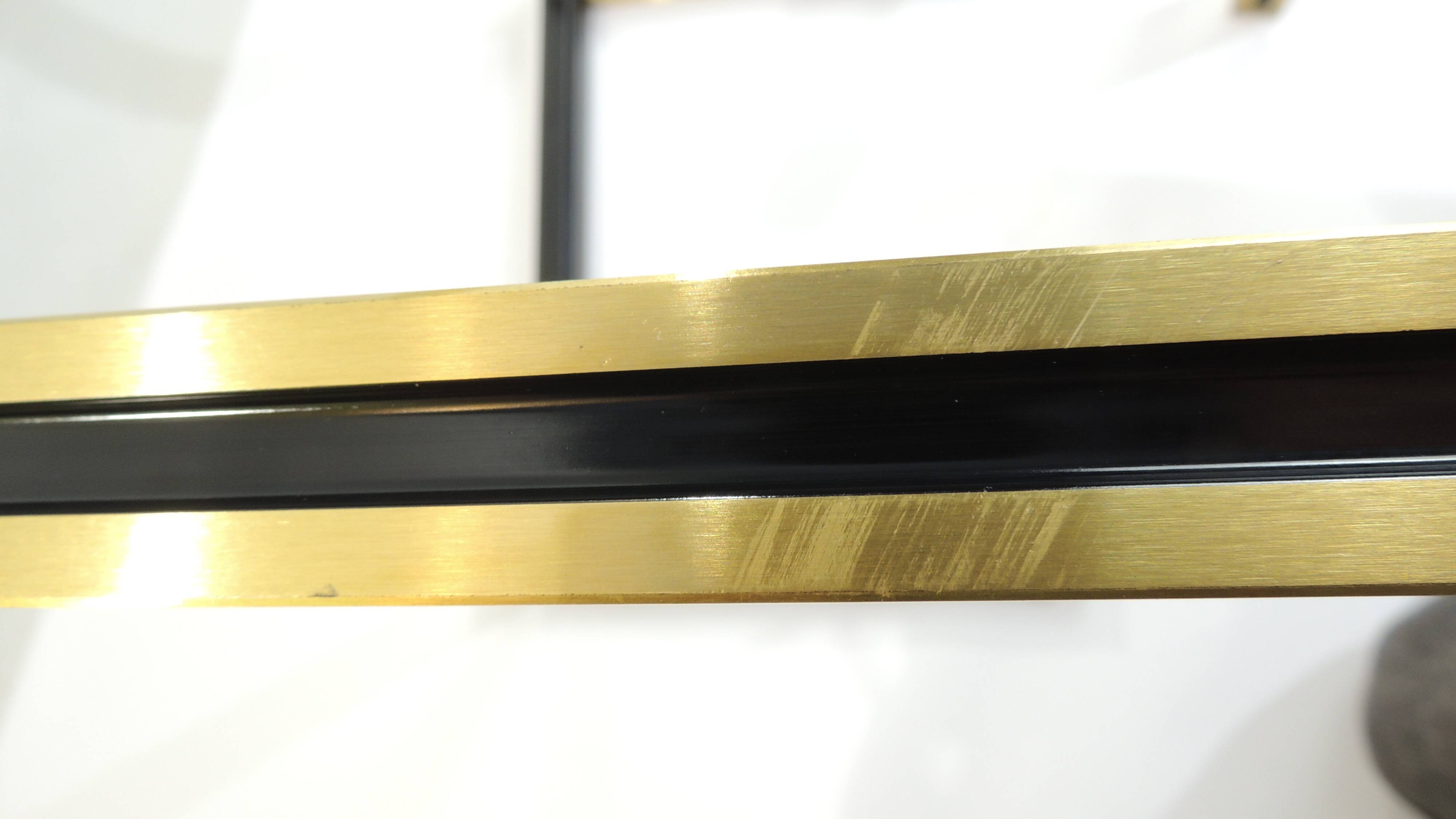 Set of Nesting Coffee Tables in Gold Metal & Beveled Glass by Pierre Vandel