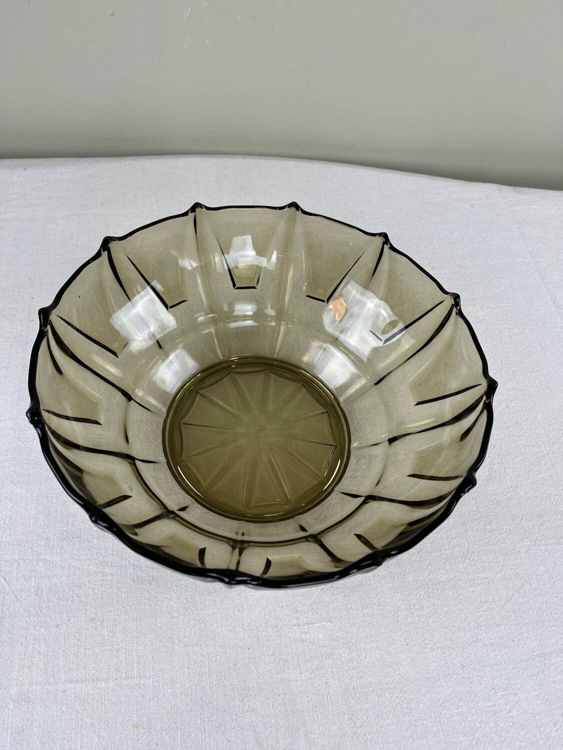 Smoked glass Art Deco salad bowl