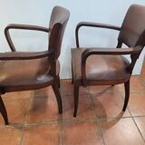 Pair of antique leather bridge armchairs