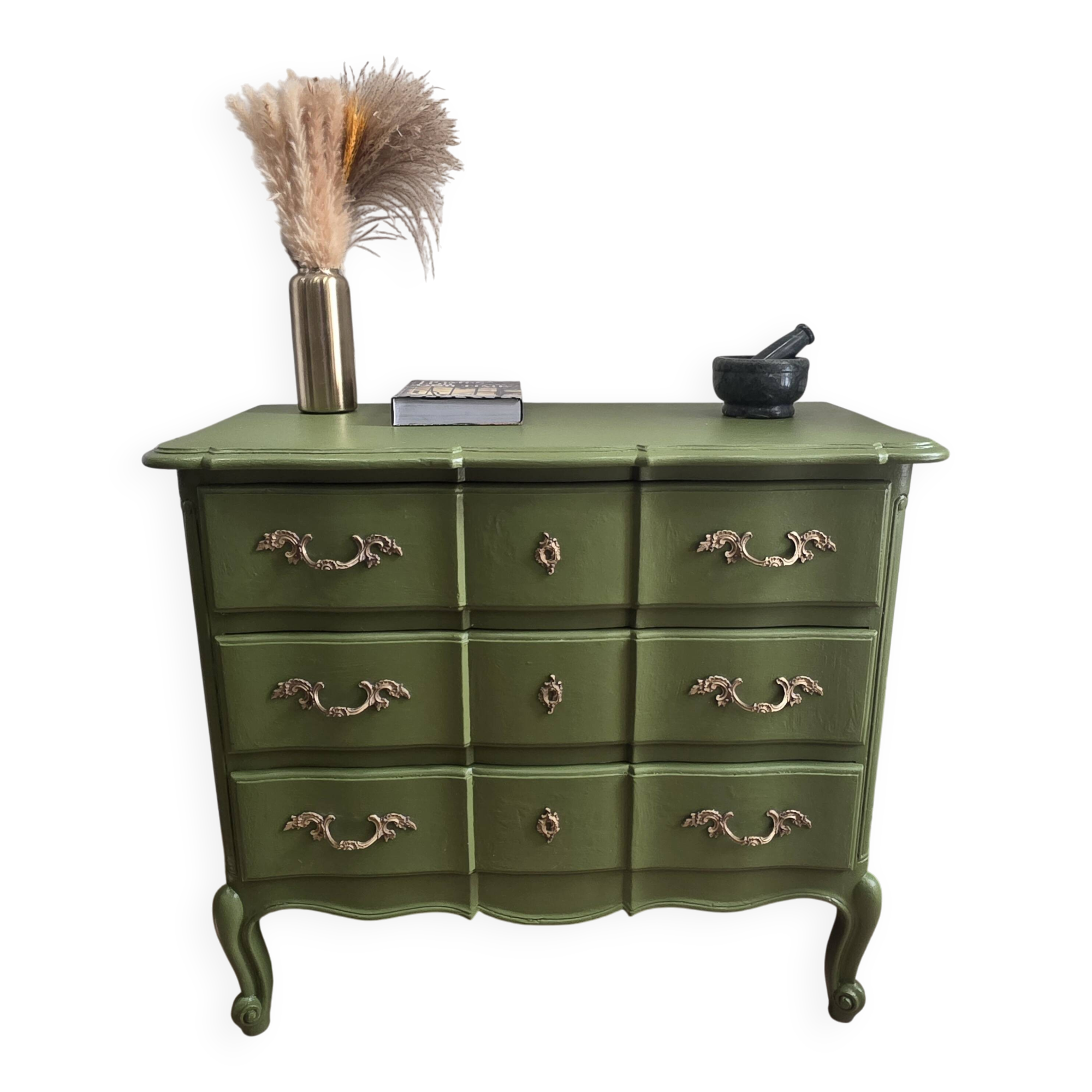 Renovated antique commode – Vintage chic style – Olive green