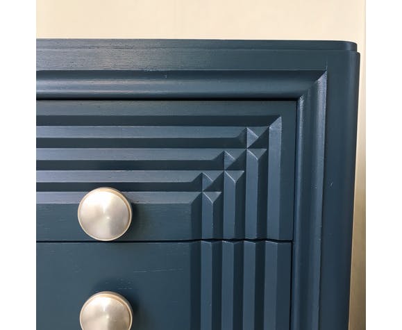 Wooden art deco dreser painted blue