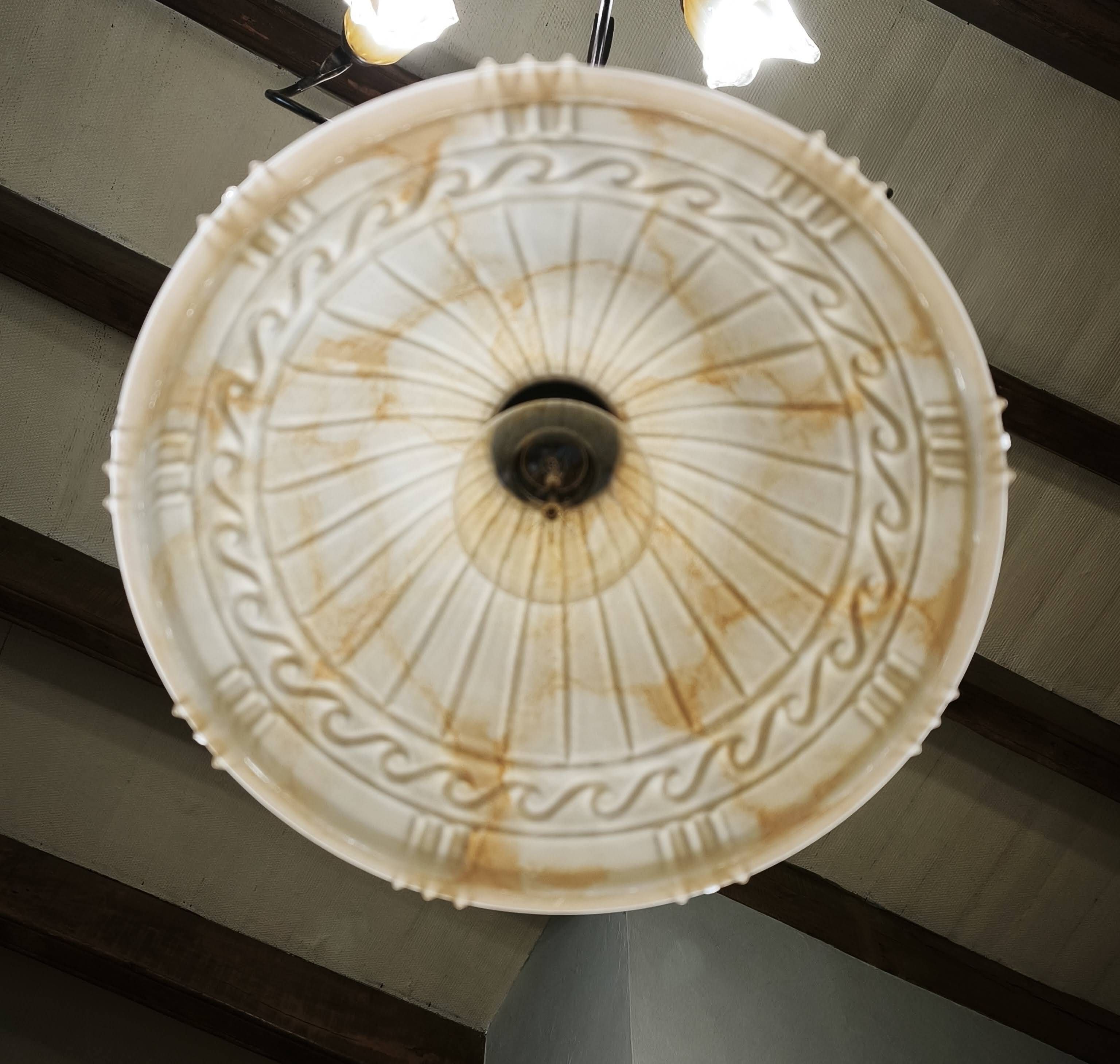 Vintage honey marbled glass pendant light with patinated metal – 1990s