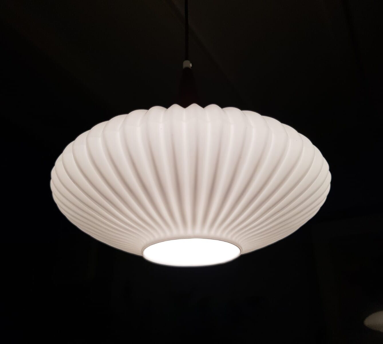 Seventies pleated glass pendant light, space, Danish design
