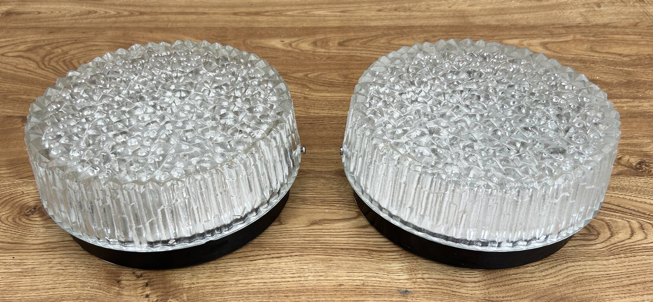 Pair of round Holophane ceiling lights, vintage, DR 60, 70s