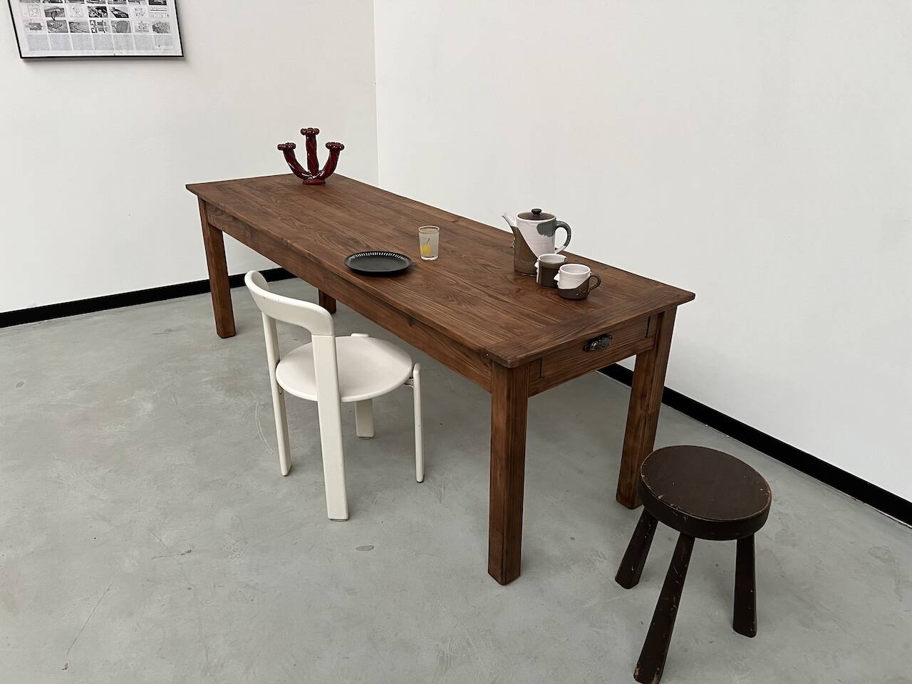 Table de ferme en pin 223 cm, années 70