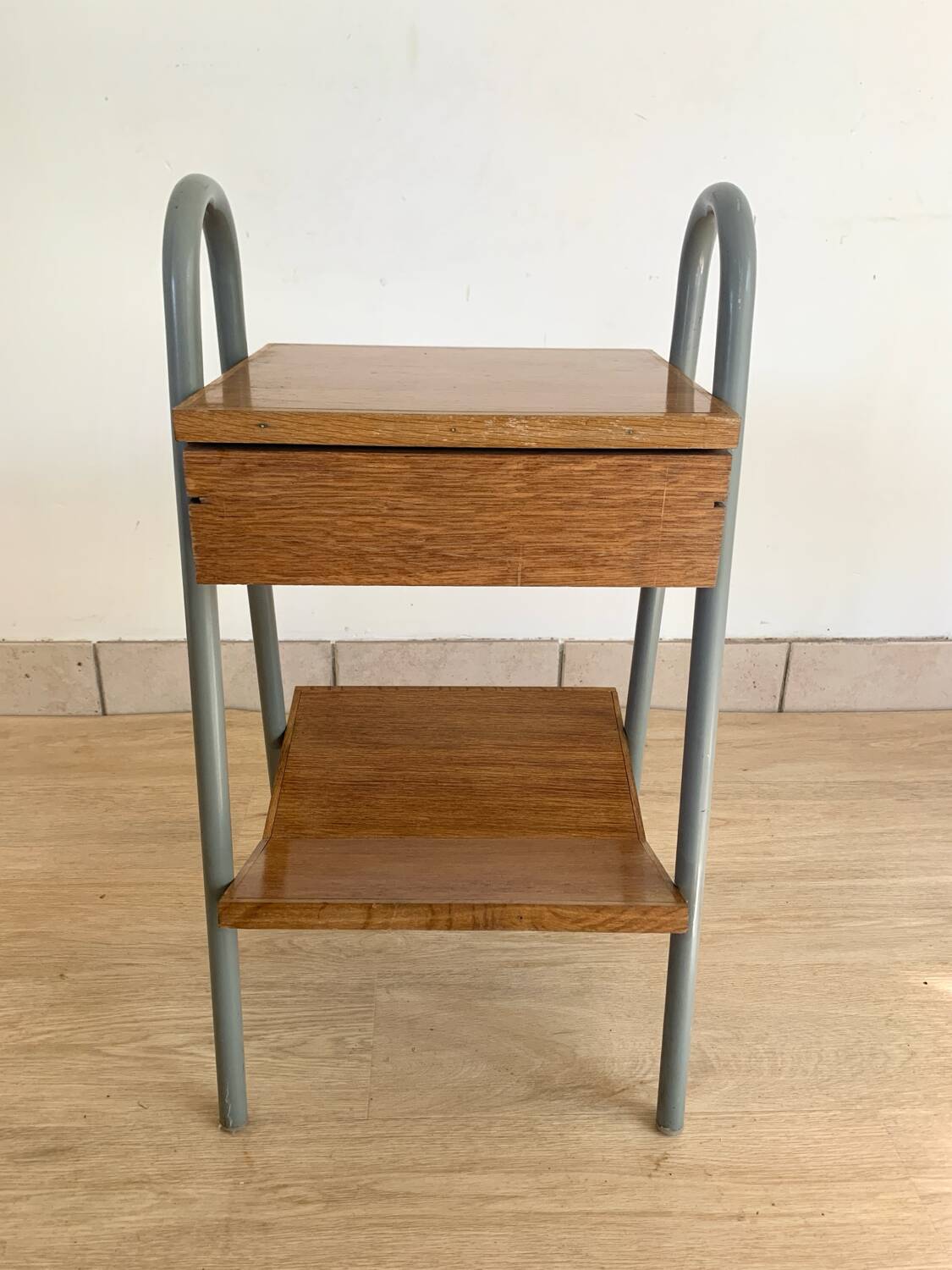 Pair of vintage boarding school bedside tables