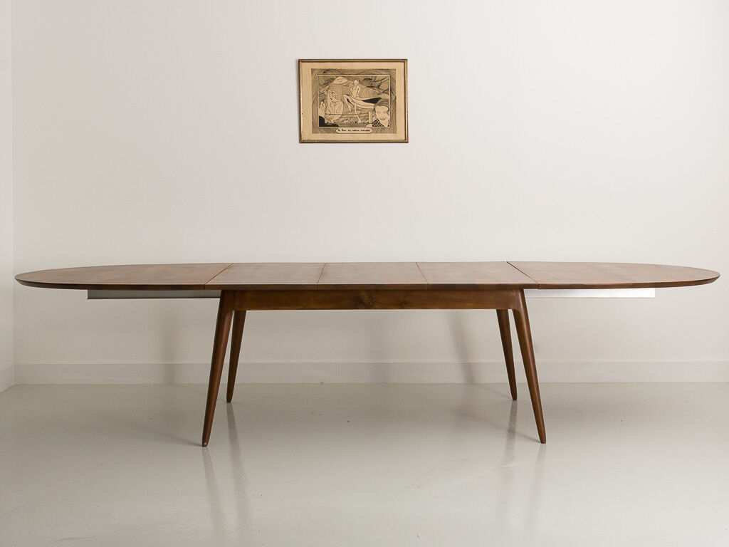 Custom-made solid walnut dining table with 4 extensions, for 6 to 16 people