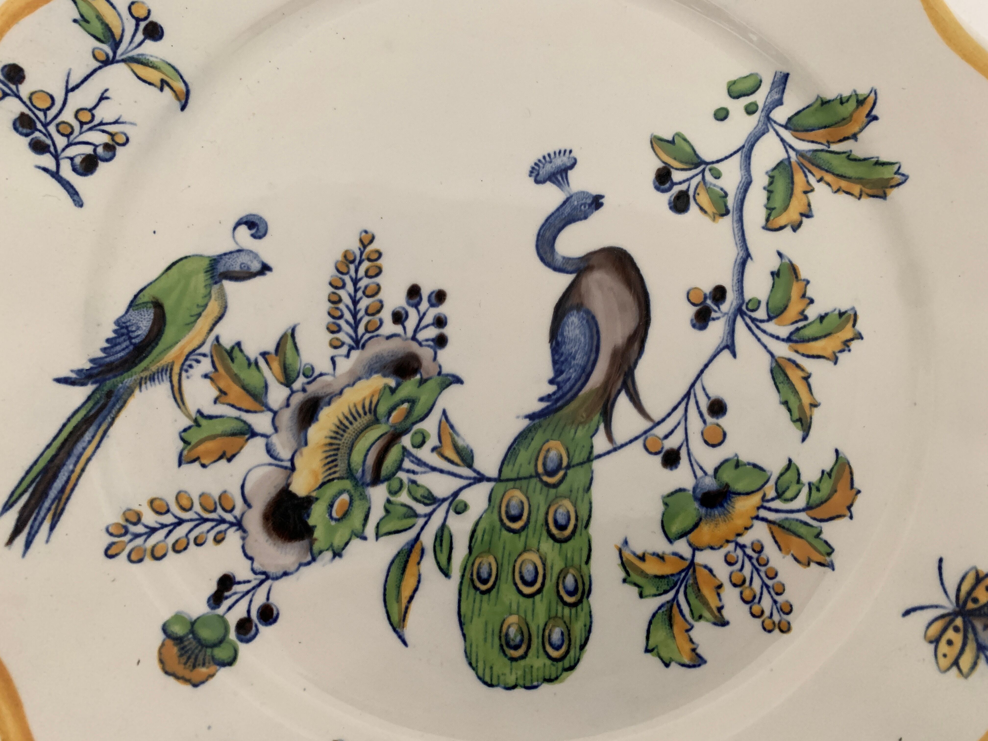 12 art nouveau flat plates from Boch La Louvière, peacock model
