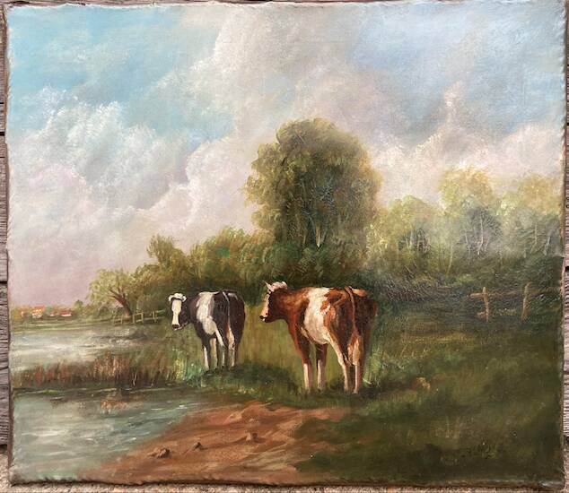 Tableau ancien - Deux vaches