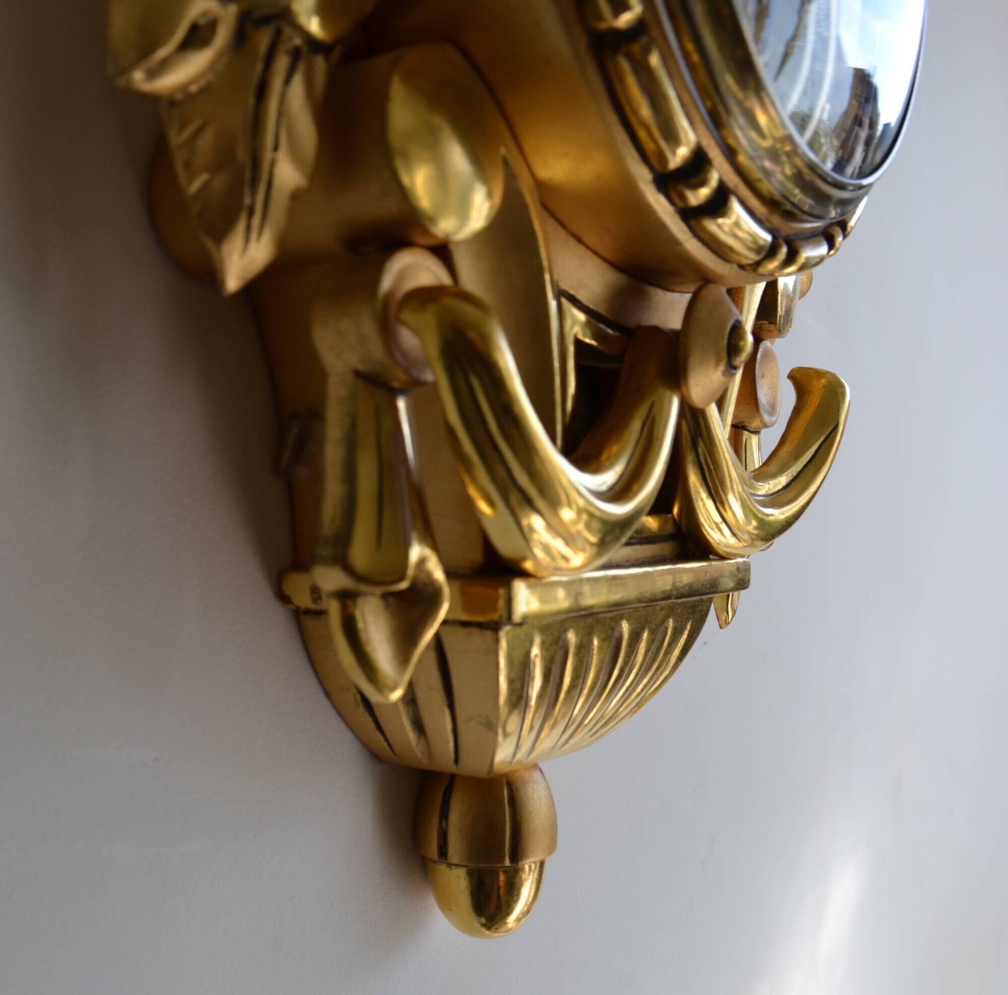 Vintage Gilded Carved Wood Rococo Style Floral Perivale Wall Clock 1960s