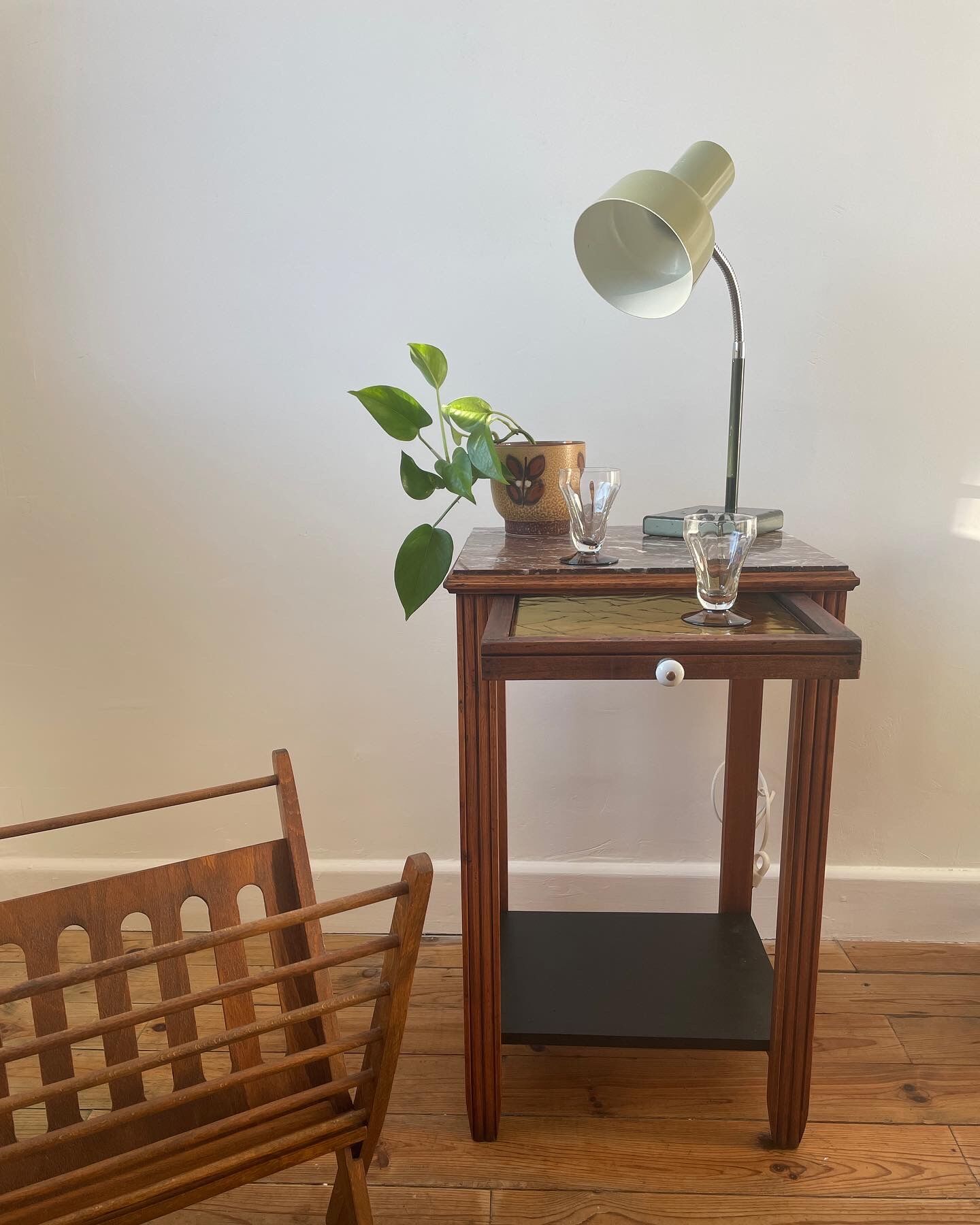 Pedestal table art deco wood and marble