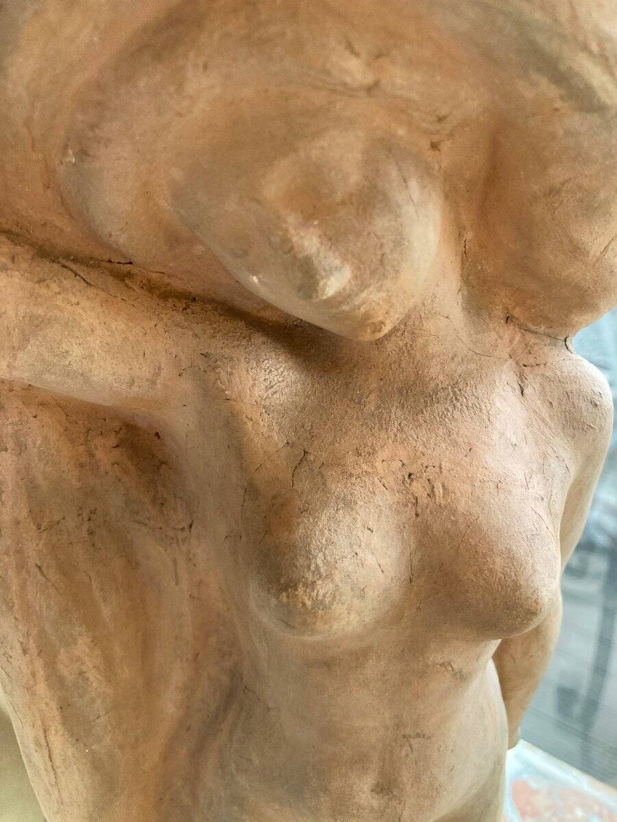 Terracotta Sculpture, Nude Bather, Signed Alfred Jean Halou, Early 20th Century 1910/1920