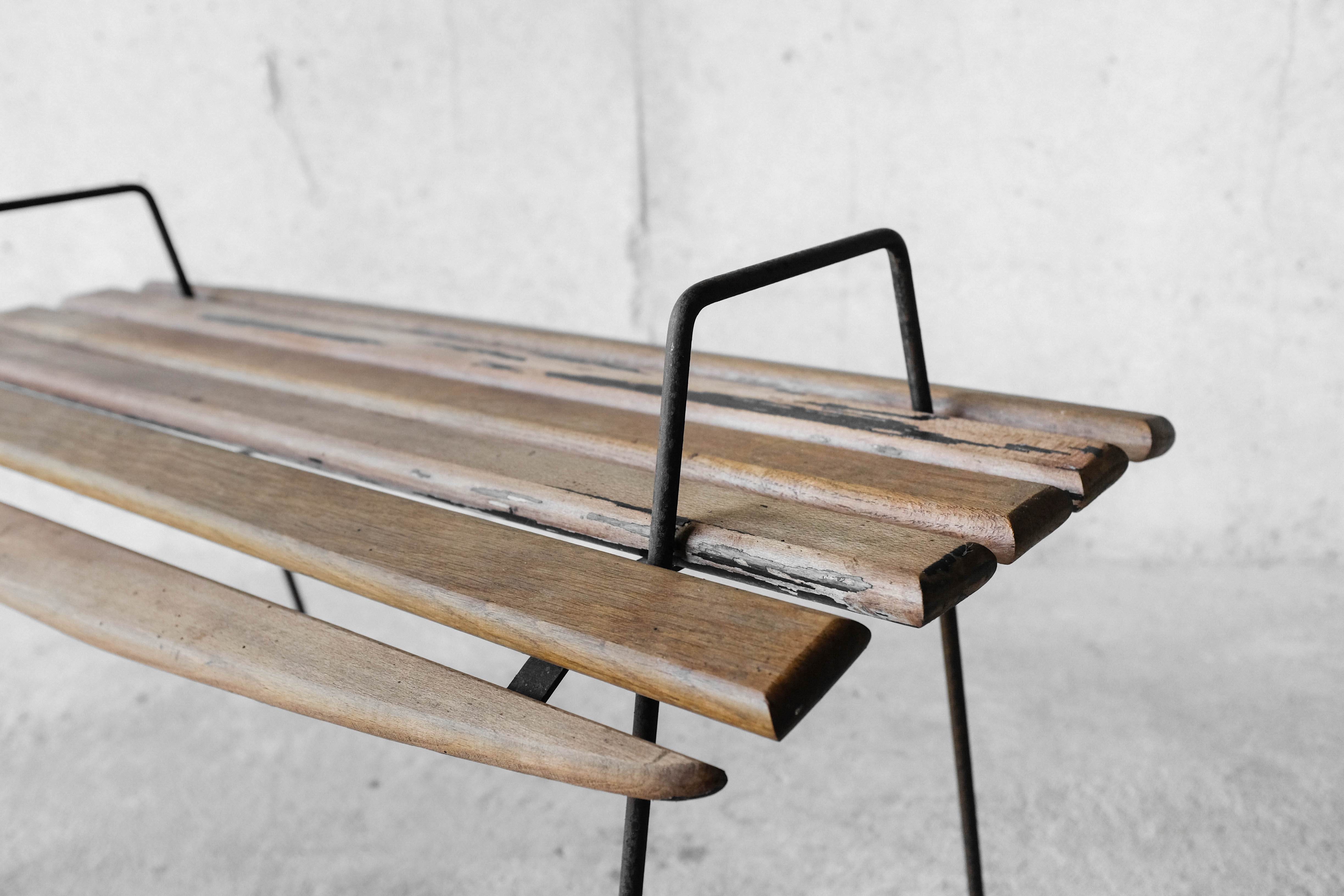 Stool with minimalist wood and metal slats