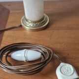 Neo-Empire style table lamp in alabaster and brass - V-shaped tulip shade