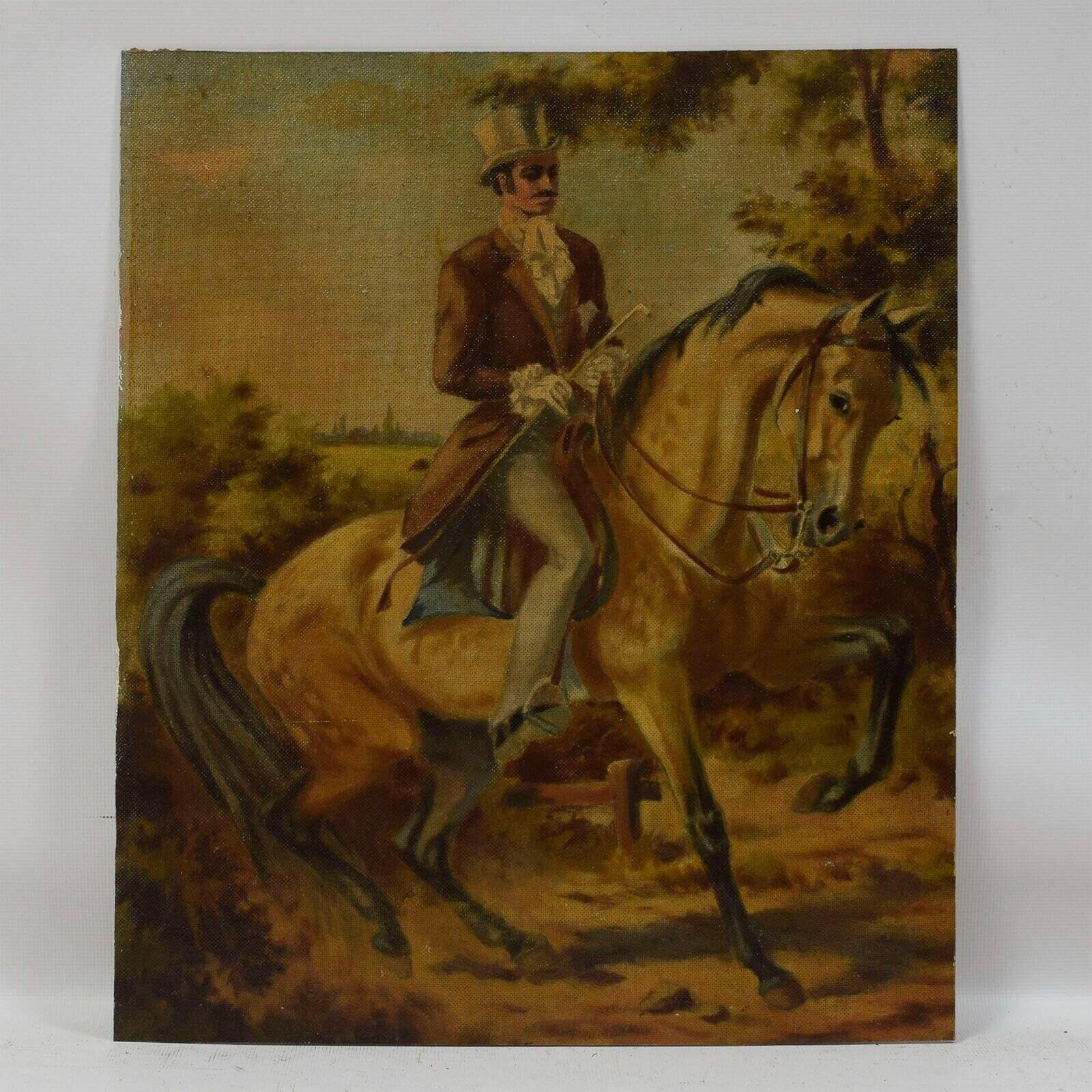 Peinture à l'huile impressionniste vintage représentant un homme à cheval
