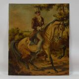 Peinture à l'huile impressionniste vintage représentant un homme à cheval