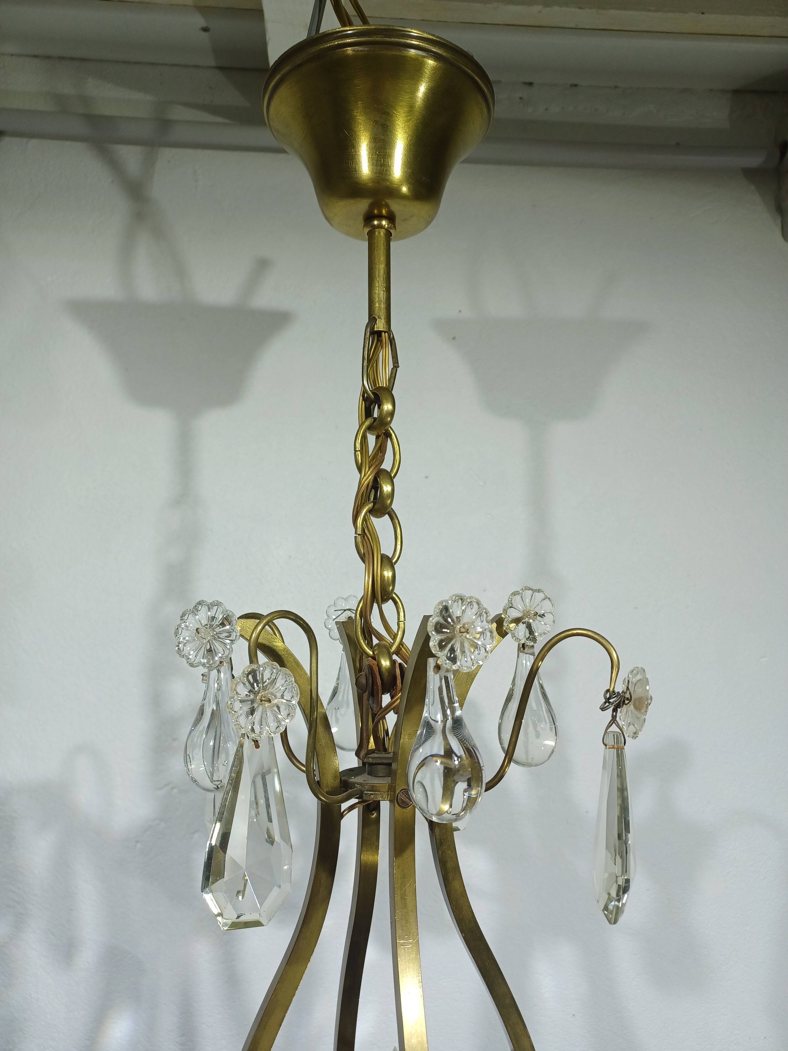 4-light bronze and crystal chandelier