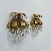 Palwa crystal wall lamp sconce by Ernst Palme, brass pineapple, 1960s, Germany