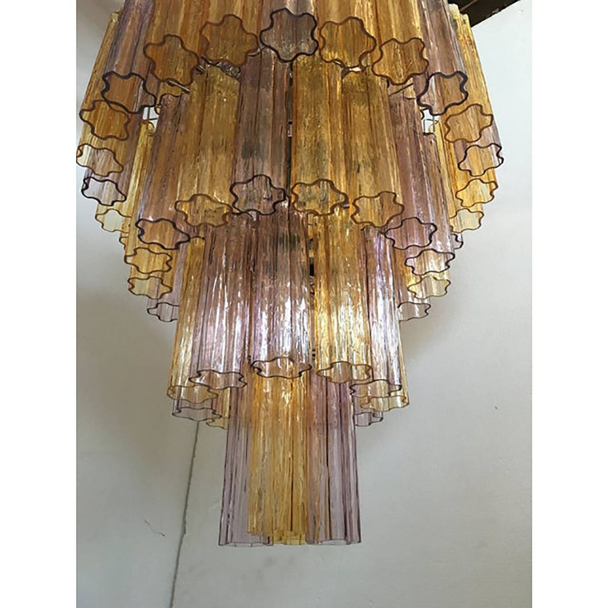 Murano Glass Amber and Violet Tronco Chandelier