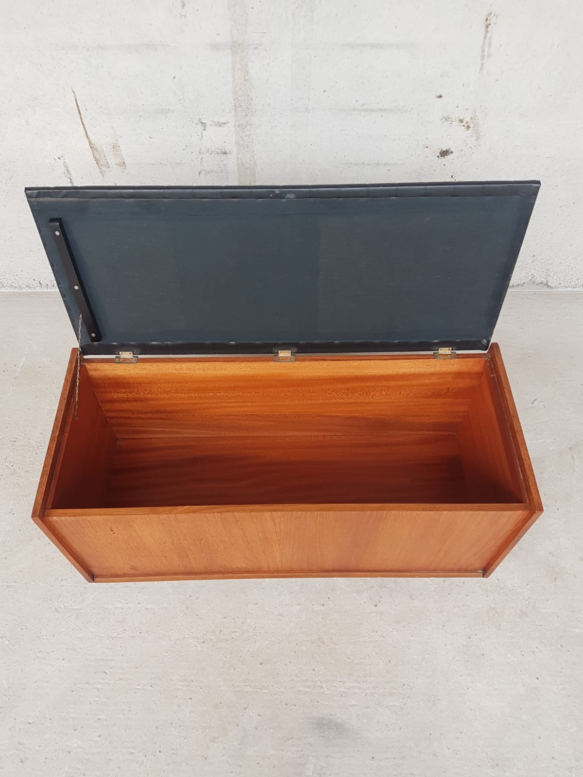 Vtg Mid Century Teak Blanket Ottoman Storage Chest Trunk Window Box Seat Bench