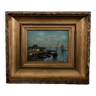 Oil on panel marine scene signed 20th century gilt leaf frame