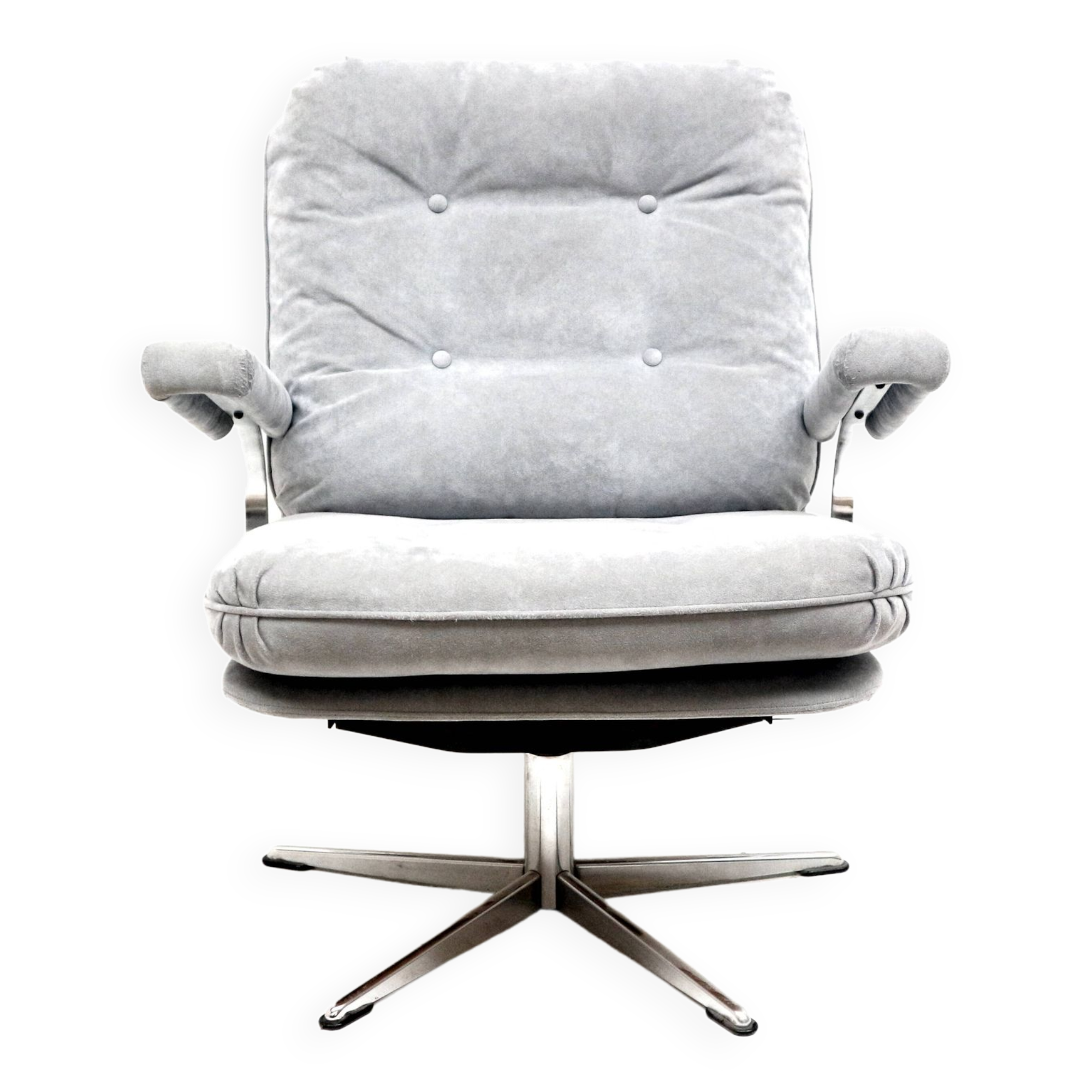 Vintage armchair with gray suede upholstery made in the 1970s