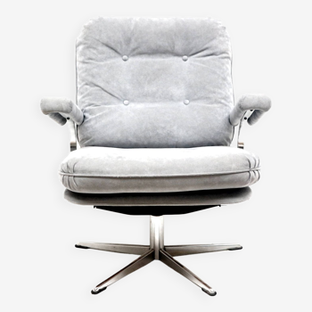 Fauteuil vintage avec revêtement en daim gris réalisé dans les années 1970